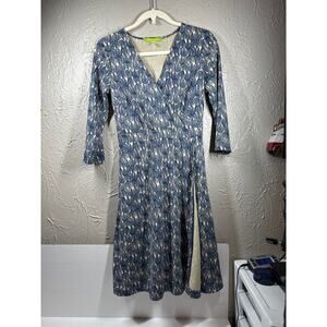 Sigrid Olsen Faux Wrap‎ Dress Allover Wave Print Womens Petite Size Small PS